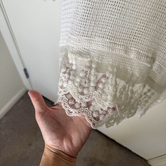 LeModa Knit Sweater Top White Beach Mesh Lace Trim Y2K Boho Fairy Vacation Large - Picture 9 of 9